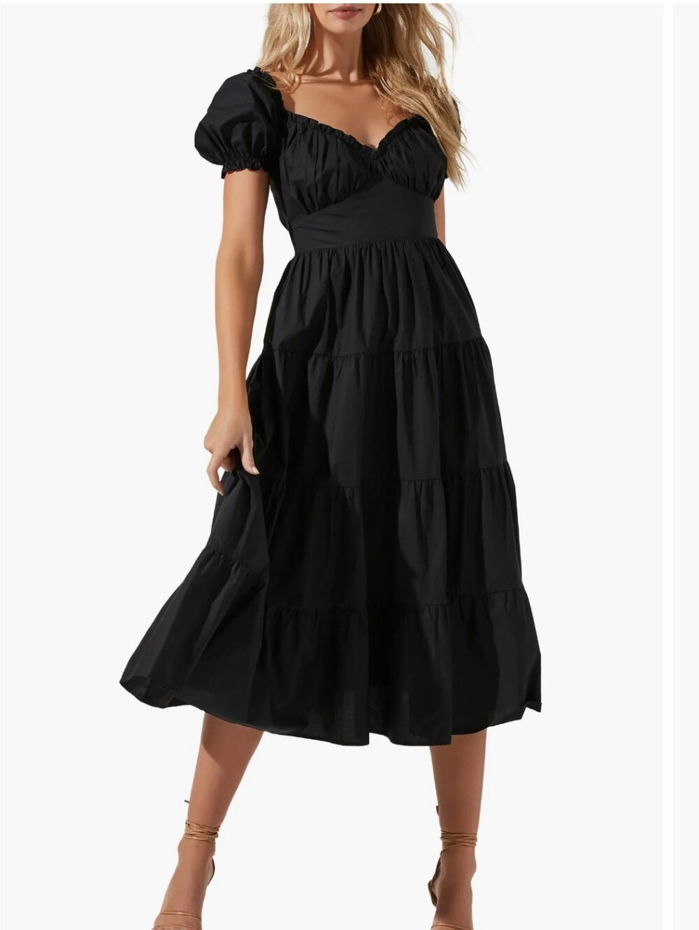 ASTR The Label Black Puff Sleeve Tiered Midi Dress